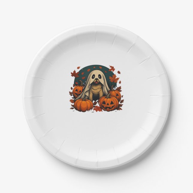 Cute Pug Dog With Pumpkins Fall Halloween Classic  Paper Plate (Front)