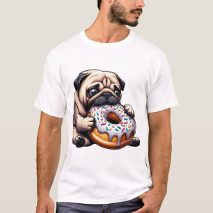 Cute pug donut cartoon funny munching T-Shirt