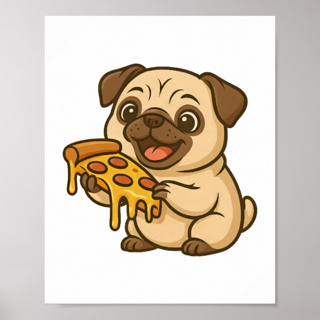 Cute pug doughnut cartoon funny munching poster (Front)