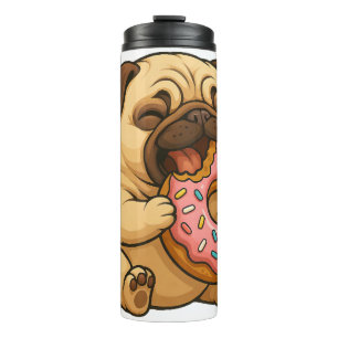 Cute pug doughnut cartoon funny munching thermal tumbler