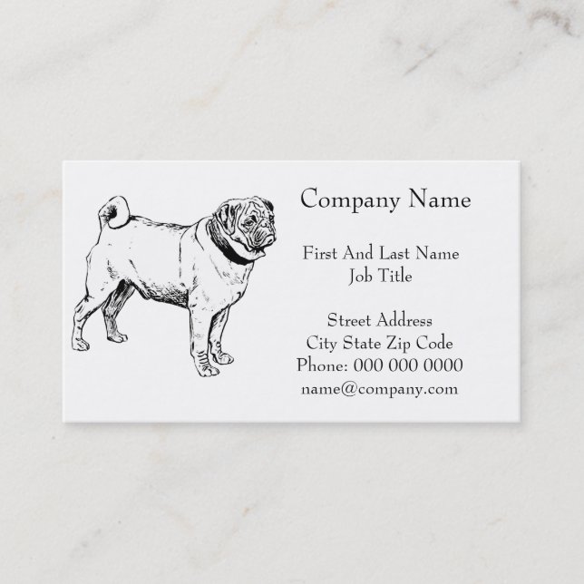 Cute Pug Elegant Dog Drawing Business Card (Front)