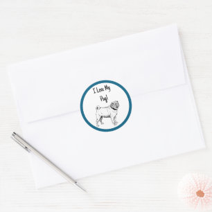 Cute Pug Elegant Dog Drawing Classic Round Sticker