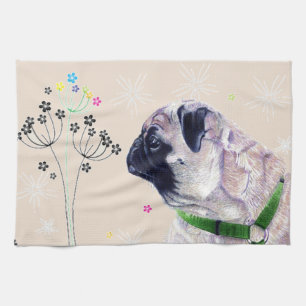 Cute Pug & Flowers Kitchen Towels