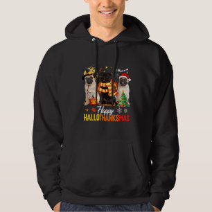 Cute Pug Happy Hallothanksmas Halloween Thanksgivi Hoodie