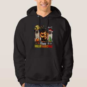 Cute Pug Happy Hallothanksmas Halloween Thanksgivi Hoodie