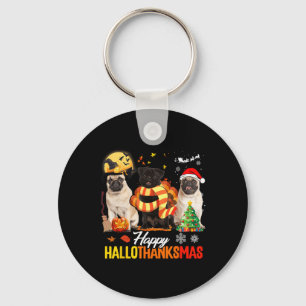 Cute Pug Happy Hallothanksmas Halloween Thanksgivi Key Ring