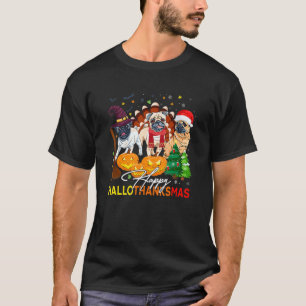 Cute Pug Happy Hallothanksmas Halloween Thanksgivi T-Shirt