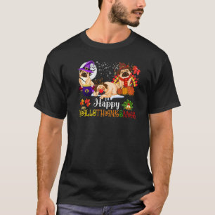 Cute Pug Happy Hallothanksmas Halloween Thanksgivi T-Shirt