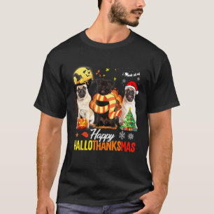 Cute Pug Happy Hallothanksmas Halloween Thanksgivi T-Shirt