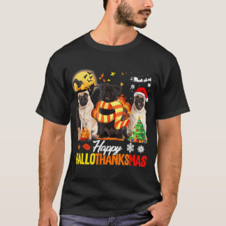 Cute Pug Happy Hallothanksmas Halloween Thanksgivi T-Shirt