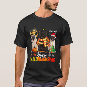 Cute Pug Happy Hallothanksmas Halloween Thanksgivi T-Shirt