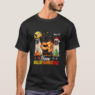 Cute Pug Happy Hallothanksmas Halloween Thanksgivi T-Shirt