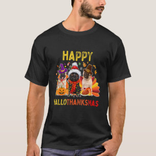 Cute Pug Happy Hallothanksmas Halloween Thanksgivi T-Shirt