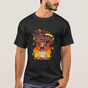 Cute Pug Happy Thanksgiving Turkey Dog Crispy Leaf T-Shirt