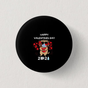 Cute Pug Heart Face Mask Happy Valentines Day 2021 3 Cm Round Badge