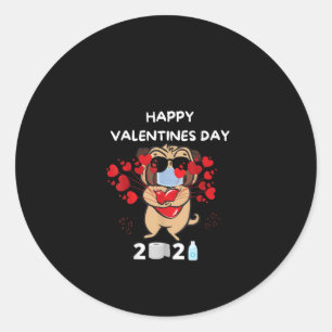 Cute Pug Heart Face Mask Happy Valentines Day 2021 Classic Round Sticker