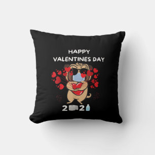Cute Pug Heart Face Mask Happy Valentines Day 2021 Cushion