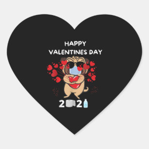 Cute Pug Heart Face Mask Happy Valentines Day 2021 Sticker