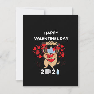 Cute Pug Heart Face Mask Happy Valentines Day 2021 Thank You Card