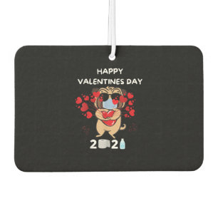 Cute Pug Heart Face Mask Happy Valentine's Day Car Air Freshener
