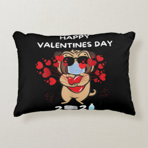 Cute Pug Heart Face Mask Happy Valentine's Day Decorative Cushion