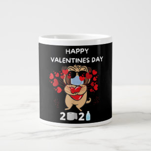 Cute Pug Heart Face Mask Happy Valentine's Day Large Coffee Mug