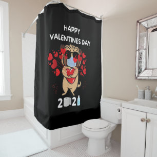 Cute Pug Heart Face Mask Happy Valentine's Day Shower Curtain