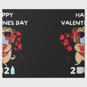 Cute Pug Heart Face Mask Happy Valentine's Day Wrapping Paper