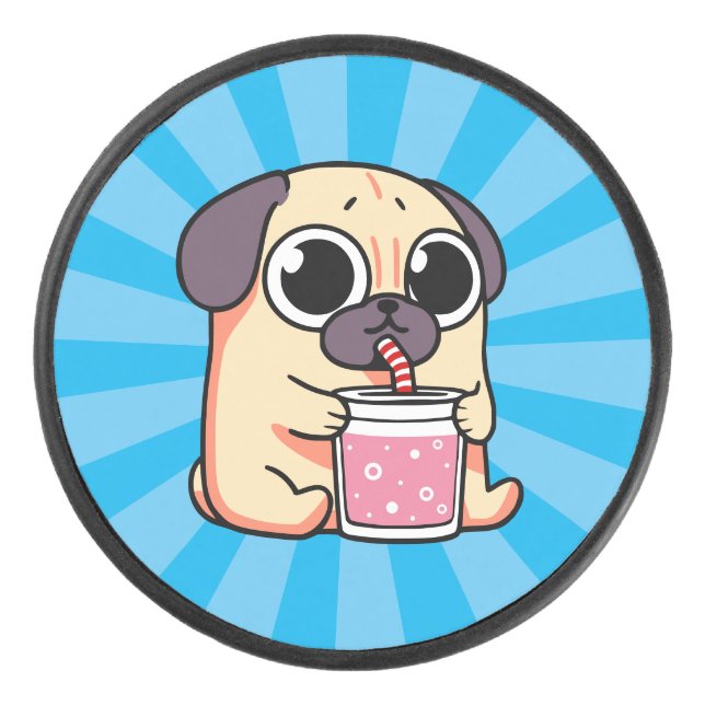 Cute Pug Hockey Puck (Front)