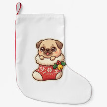Cute Pug in a Christmas Stocking