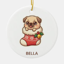 Cute Pug in a Christmas Stocking Ornament