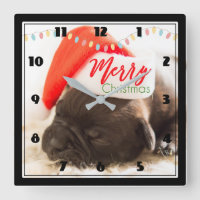 Cute Pug in a Red Santa Hat Merry Christmas