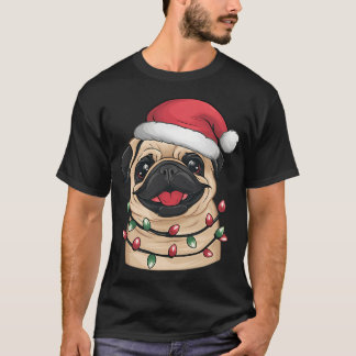 Cute Pug In Christmas Hat - Funny T-Shirt