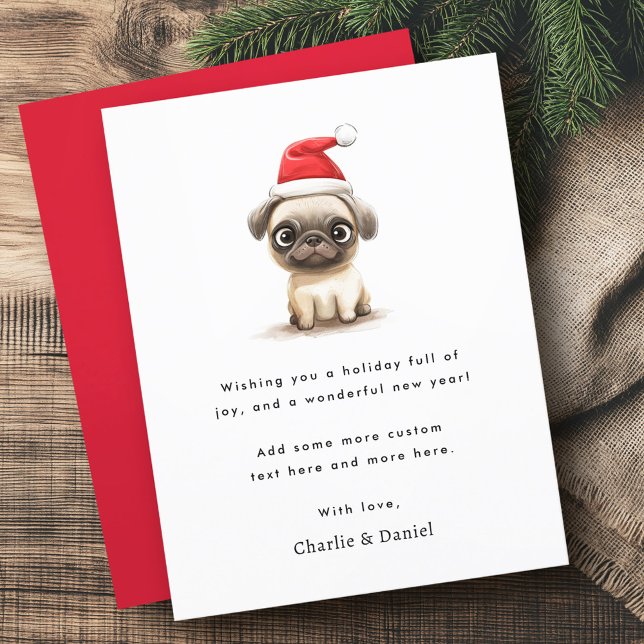 Cute pug in Santa hat Merry Christmas non photo Holiday Card (Cute pug in Santa hat Merry Christmas non photo Holiday Card)
