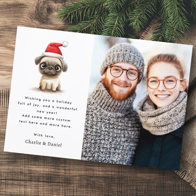 Cute pug in Santa hat Merry Christmas photo Holiday Card (Cute pug in Santa hat Merry Christmas photo Holiday Card)