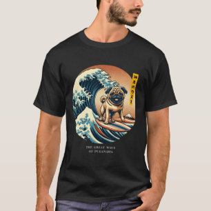 Cute Pug Kanagawa Wave Surfing Japanese Kawaii Vin T-Shirt