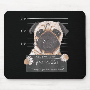 Cute Pug Mugshot Bad Puggy Puppy Humour Funny Dog Mouse Pad