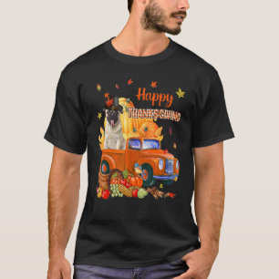 Cute Pug On Pumpkin Truck Thanksgiving Dog T-Shirt