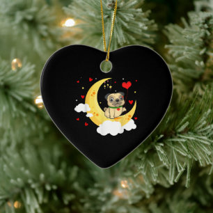 Cute Pug On The Moon Valentine's Day Beauty Ceramic Ornament