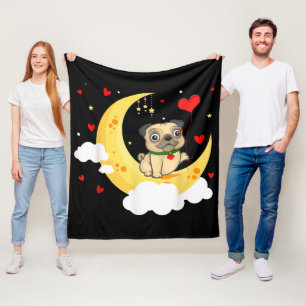Cute Pug On The Moon Valentine's Day Beauty Fleece Blanket