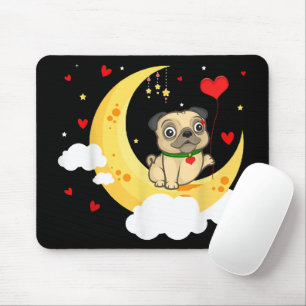 Cute Pug On The Moon Valentine's Day Beauty Mouse Pad