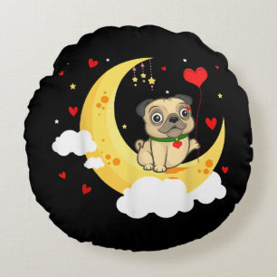 Cute Pug On The Moon Valentine's Day Beauty Round Cushion