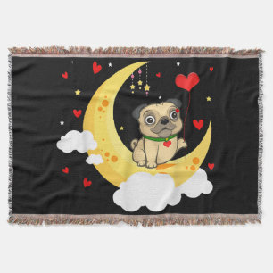 Cute Pug On The Moon Valentine's Day Beauty Throw Blanket