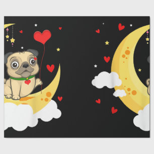 Cute Pug On The Moon Valentine's Day Beauty Wrapping Paper