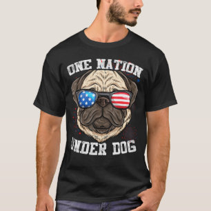 Cute Pug One Nation Under Dog 4th Of July Funny T-Shirt