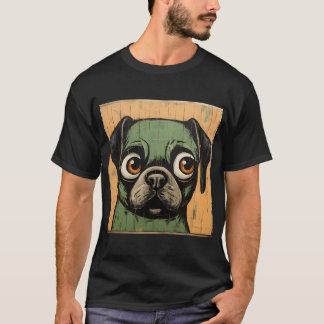 Cute Pug Painting on Wood T-Shirt