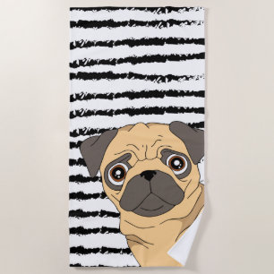 Cute Pug pattern design Beach Towel