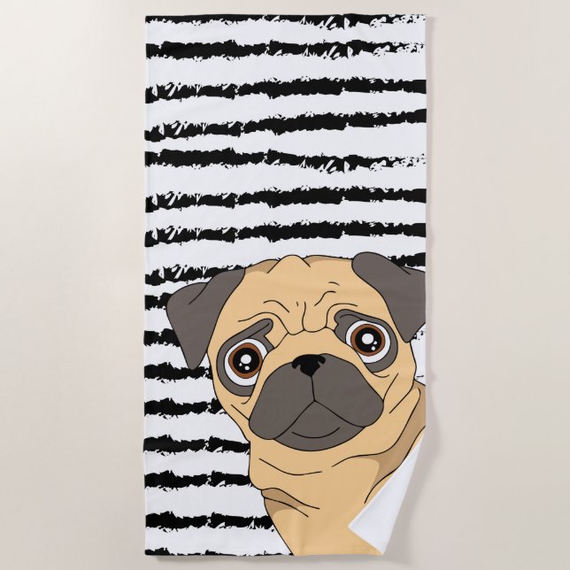 Cute Pug pattern design Beach Towel (Front)