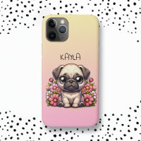 Cute Pug Pink and Yellow Personalised
