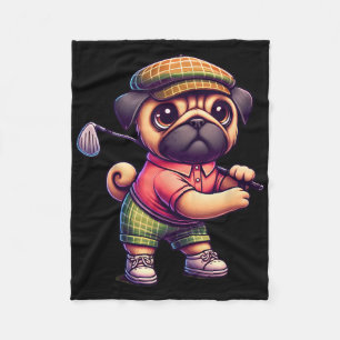 Cute Pug Playing Golf Golfer Golfing Sport Men Wom Fleece Blanket